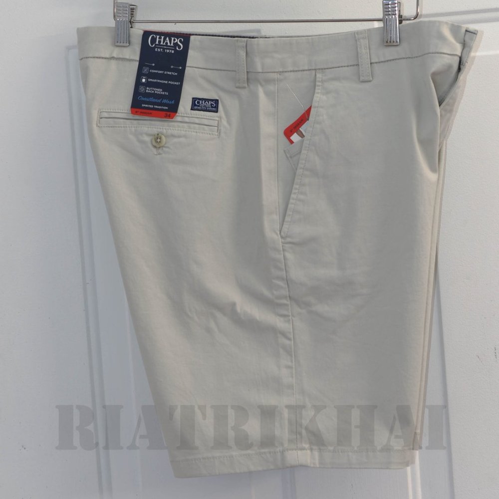 Tan NWT Mens Flat-Front Chino Shorts Chaps - Picture 8 of 9